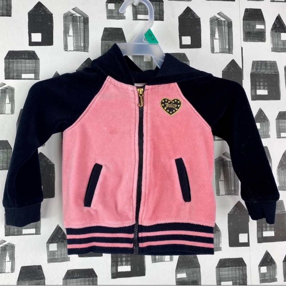 Juicy Couture Velvet Black & Pink Zip Up Girls Jacket